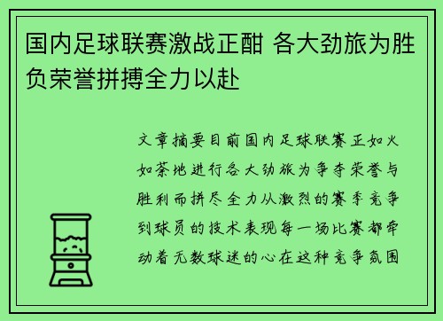 国内足球联赛激战正酣 各大劲旅为胜负荣誉拼搏全力以赴