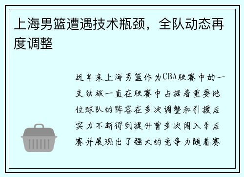 上海男篮遭遇技术瓶颈，全队动态再度调整